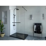 Paroi de douche à litalienne avec porte - serviette - 120 x 200 cm - noir mat - verre trempé - kristen ... Paroi de douche à litalienne avec porte - serviette - 120 x 200 cm - noir mat - verre trempé - kristen ...