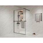 Paroi de douche � litalienne avec porte - serviette et �tag�re - 120 x 200 cm - noir mat - bonpero