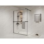Paroi de douche � litalienne avec porte - serviette et �tag�re - 140 x 200 cm - noir mat - bonpero