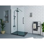 Paroi de douche  litalienne avec porte coulissante en mtal style industriel - noir mat - 120 x 200 ...