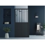 Paroi de douche avec porte coulissante noir mat style industriel - 100 x 80 x 195 cm - urbanik Paroi de douche avec porte coulissante noir mat style industriel - 100 x 80 x 195 cm - urbanik