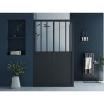 Paroi de douche avec porte coulissante noir mat style industriel - 120 x 80 x 195 cm - urbanik