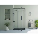 Paroi de douche avec porte pivotante noir mat style industriel - 120 x 80 x 195 cm - toroni