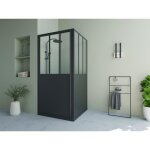 Paroi de douche avec porte pivotante noir mat style industriel - 80 x 195 cm - urbanik