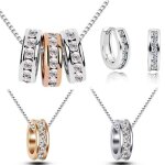 Parure bijoux - femme - anneaux - cristal autrichien - blanc - plaqu or blanc 750 / 1000 - 4 pices