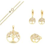 Parure bijoux avec bague arbre de vie cristal blanc plaqu or jaune 750 / 1000 (6 tailles au choix)
