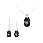Parure bijoux - femme - amande - cristal autrichien - noir - plaqu� or blanc 750 / 1000 - 4 pi�ces