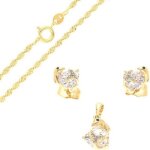 Parure bijoux - femme - dauphin - cristal - coeur - blanc - plaqu or jaune 750 / 1000 - 3 microns - ...