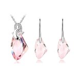 Parure bijoux - femme - dauphin - cristal autrichien - rose - plaqu or blanc 750 / 1000 - 4 pices