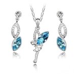 Parure bijoux - enfant - fe - clochette - cristal autrichien - couleur - turquoise - plaqu or blanc ...