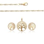 Parure bijoux - femme - arbre de vie - bijou de crateur - plaqu or jaune 750 / 1000 - 3 microns - 4 ...