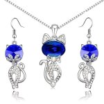 Parure bijoux - femme - chat - cristal autrichien - bleu - nuit - plaqu� or blanc 750 / 1000 - 4 pi�ces ...