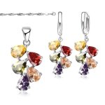 Parure bijoux - femme - goutte - collier et boucles doreilles - argent 925 / 1000 ? oxydes multicolores ...