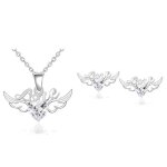 Parure bijoux - femme - coeur - ail - love - cristal autrichien - blanc - plaqu or blanc 750 / 1000 ...