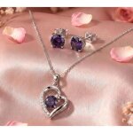 Parure bijoux - femme - coeur - c?ur scintillant - cristal - autrichien - am�thyste - acier - inoxydable ...