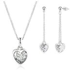 Parure bijoux - femme - coeur - cristal autrichien - blanc - plaqu� or blanc 750 / 1000 - 4 pi�ces