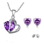 Parure bijoux - femme - coeur - ailes dange - cristal autrichien - violet - argent 925 / 1000 - 4 pices ...