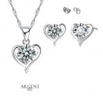 Parure bijoux - femme - coeur - vid - cristal - blanc - argent fin 925 / 1000 - 4 pices