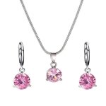 Parure bijoux - femme - collier et boucles doreilles - cristal - rond - rose - plaqu or blanc 750 / ...