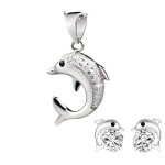 Parure bijoux - femme - dauphin - cristal - blanc - argent fin 925 / 1000 - 4 pices