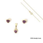 Parure bijoux - femme / enfant - coeur - cristal - violet - plaqu or jaune 750 / 1000 - 3 microns - ...