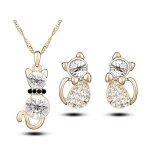 Parure bijoux - enfant / femme - chat - cristal - blanc - plaqu or jaune 750 / 1000 - 4 pices