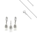 Parure bijoux - femme - goutte - cramique - blanche - argent 925 / 1000 - 4 pices