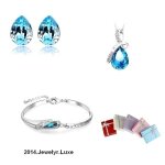 Parure bijoux - femme - goutte - cristal autrichien - turquoise - plaqu or blanc 750 / 1000 - 5 pices ...