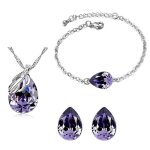 Parure bijoux - femme - goutte - cristal autrichien - violet - plaqu or blanc 750 / 1000 - 5 pices