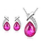 Parure bijoux - femme - goutte deau - cristal autrichien - rose - plaqu or blanc 750 / 1000 - 4 pices ...