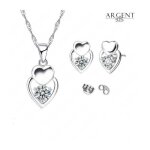 Parure bijoux - femme - coeur - romantique - cristal autrichien - blanc - argent fin 925 / 1000 - 4 pices ...
