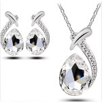 Parure bijoux - femme - goutte deau - cristal autrichien - blanc - plaqu or blanc 750 / 1000 - 4 pices ...