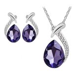 Parure bijoux - femme - goutte deau - cristal autrichien - violet - plaqu or blanc 750 / 1000 - 4 pices ...