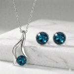 Parure bijoux - femme - onde c�leste ? collier et puces - acier - inoxydable - cristaux - autrichiens ...