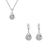 Parure bijoux - femme - solitaire - cristal autrichien - blanc - plaqu or blanc 750 / 1000 - 4 pices ...