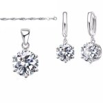 Parure bijoux - femme - solitaire - cristal - rond - blanc - 7 mm - argent fin 925 / 1000 - 4 pices