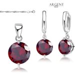 Parure bijoux - femme - solitaire - cristal - rond - rouge - argent 925 / 1000 - 4 pices