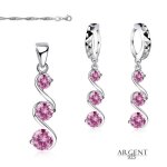 Parure bijoux - femme - tourbillon - cristal - rose - argent 925 / 1000 - 4 pi�ces