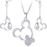 Parure bijoux - femme / enfant - mickey - cristal autrichien - blanc - plaqu or blanc 750 / 1000 - 4 ...