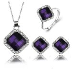Parure bijoux rmega collier et bague boucle d?oreille pour femme mariage saint valentin no�l - violet ...