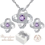 Parure collier et boucles doreilles baign�e dans lor blanc. avec bo�te cadeau. cadeau no�l nouvel an ...
