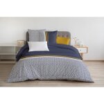 Parure de couette 100% coton - le tilt - bleu - 240x260 cm - g�om�triques & rayures