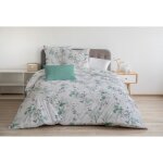 Parure de couette 220x240 cm home linge passion pompadour - vert - fleur - 100% coton 57 fils