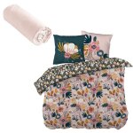 Parure de couette 260x240 champetre et drap housse 180x200 coloris barbe a papa