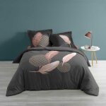 Parure de couette - ambiance plume et douceur - anthracite - 240 x 260 cm - fibre naturelle - motifs ...