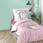 Parure de couette fillette imprim�e licorne rose 140 x 200 cm