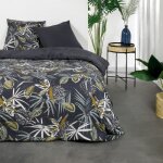Parure de lit en coton réversible - sunshine - l 220 x l 240 - imprimé végétal - anthracite Parure de lit en coton réversible - sunshine - l 220 x l 240 - imprimé végétal - anthracite