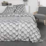 Parure de lit double en coton flanelle imprim� style tricot - gris clair - 220 x 240 cm
