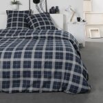 Parure de lit double en coton flanelle � imprim� tartan - bleu - 240 x 260 cm