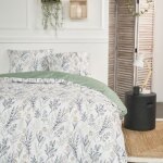 Parure de lit double en flanelle de coton imprim� floral - blanc / vert - 220 x 240 cm